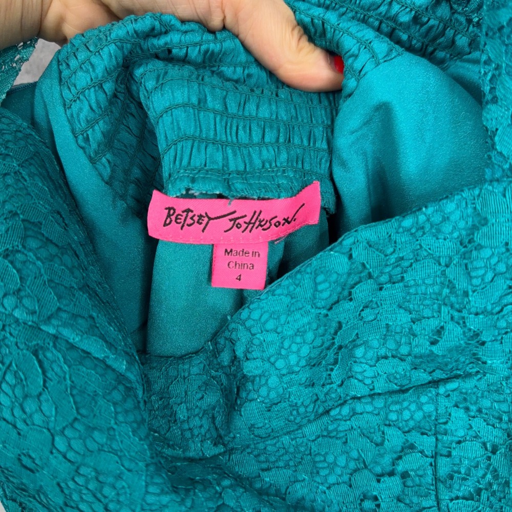 Betsey Johnson Halter Dress Womens 4 Teal Floral Lace Ombre High Low Party Prom - Picture 4 of 11